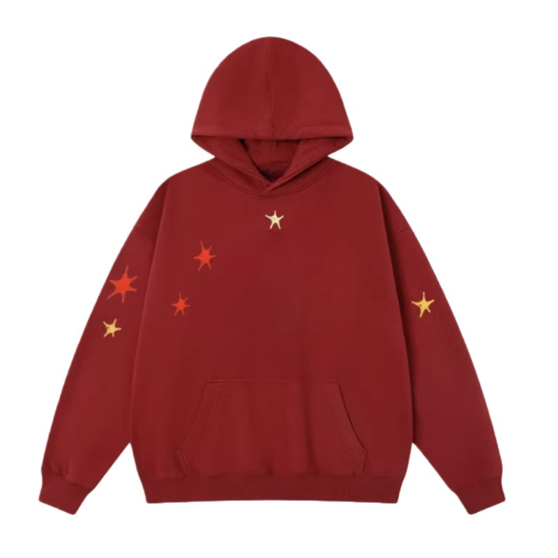 Burgundy Star Print Vintage Hoodie