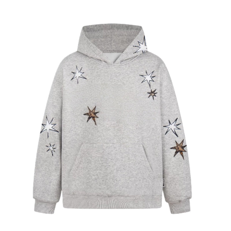 Plush Leopard Star Gray Hoodie