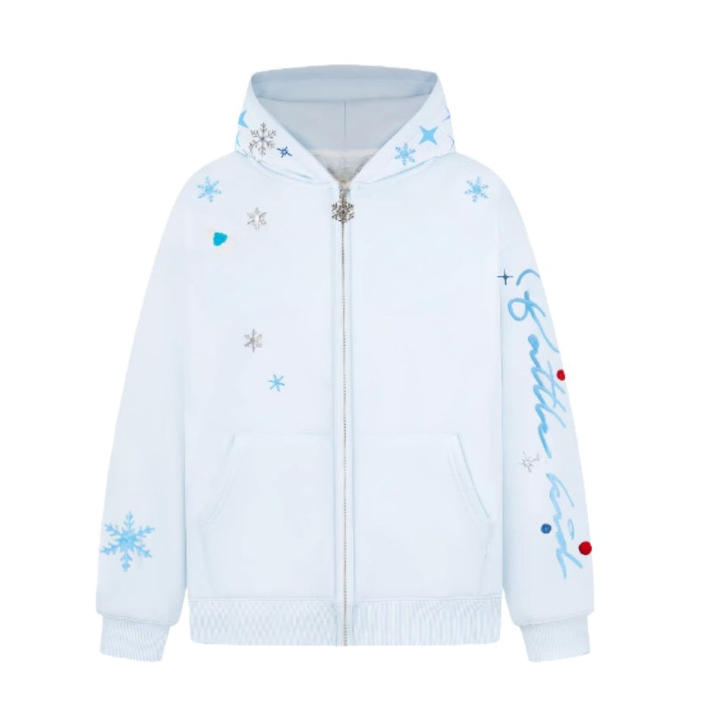 Vintage Snowflake Embroidered Hoodie